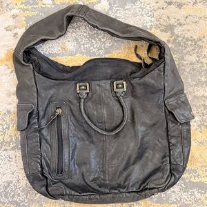 TOUGH JEANSMITH Black Leather Tote Shoulder Bag